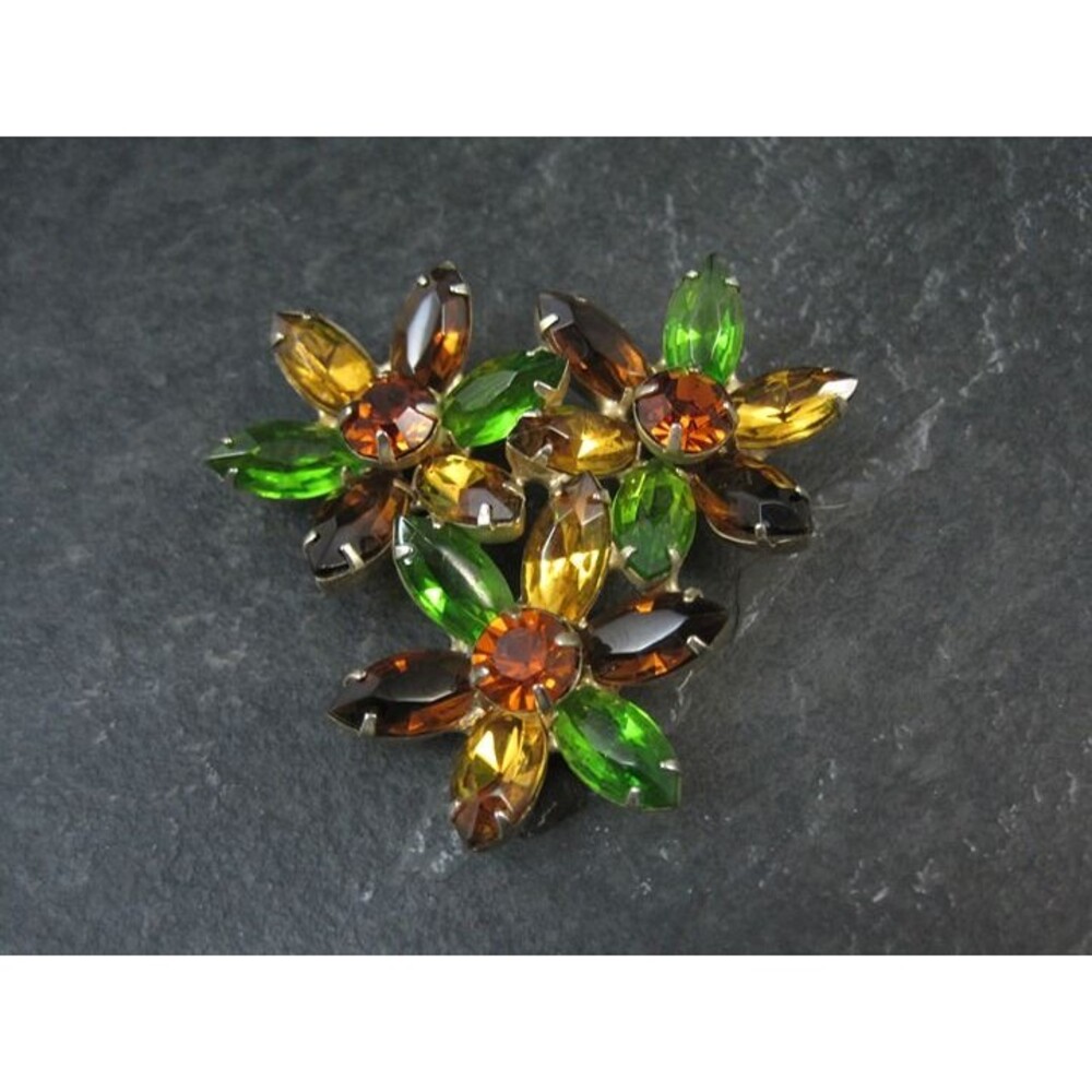 Vintage Autumn Flower Rhinestone Brooch